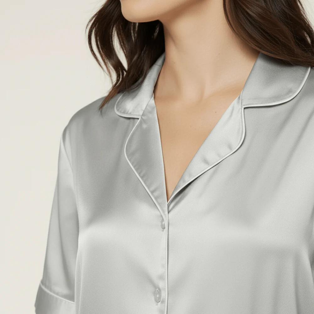 Premium Silk Kort Pyjamas - 100% Silke. - Bild 4